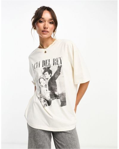 ASOS T-shirt oversize crema con grafica "lana del rey" su licenza - Bianco
