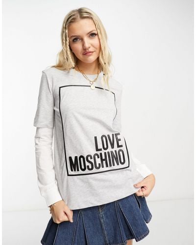 Love Moschino Top gris jaspeado con diseño - Blanco