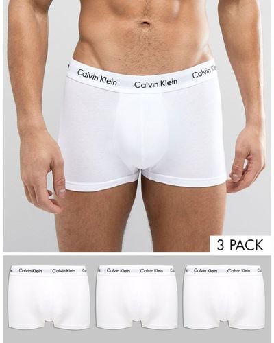 Calvin Klein 3 Pack White Trunks Cotton Stretch Low Rise