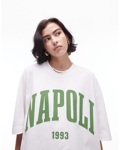 TOPSHOP T-shirt premium super oversize bianca con stampa "napoli 1993" - Bianco