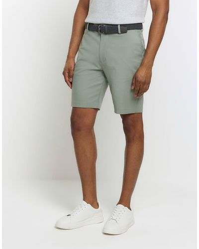 River Island Slim Fit Belted Chino Shorts - Green
