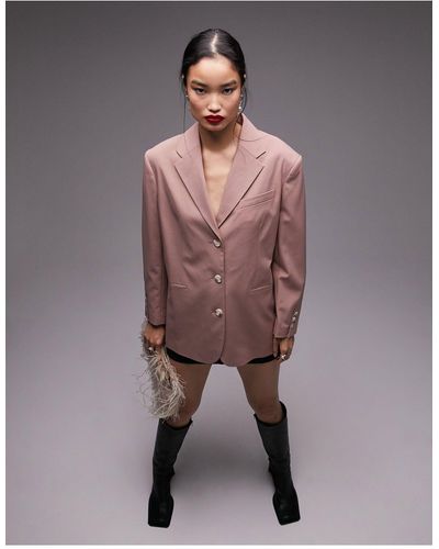 TOPSHOP Tailored - blazer d'ensemble oversize avec manches torsadées - Rose
