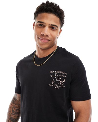 Ben Sherman Camiseta negra con estampado gráfico "brighton records" - Negro