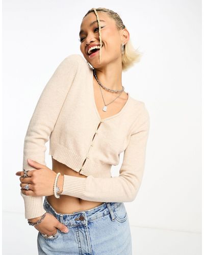 Cotton On Crop V Neck Button Down Cardigan - Natural