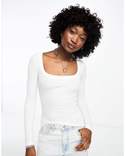 Cotton On Cotton On Ribbed Scoop Neck Long Sleeve Top - White