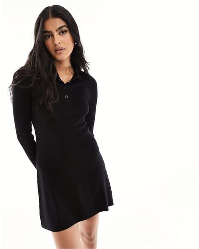 ASOS Knitted Mini Dress With Collar Detail - Black