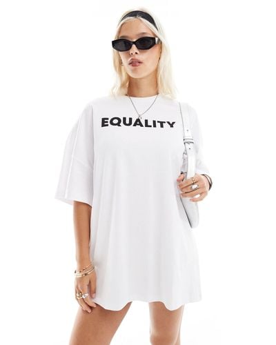 Noisy May Oversize T-shirt Dress With Slogan - White