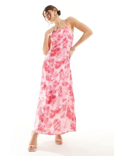 Vero Moda Satin Square Neck Maxi Slip Dress - Pink