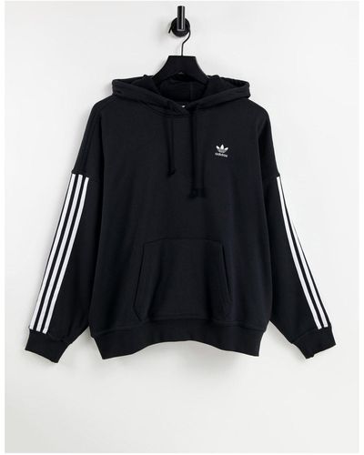 adidas Originals Sudadera negra con capucha y tres rayas adicolor - Negro