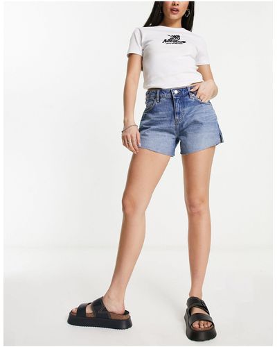 Weekday Swift - mom shorts di jeans a vita medio alta seventeen - Blu