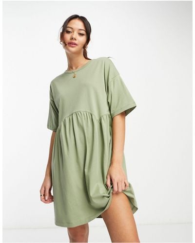 ASOS Short Sleeve Seam Detail Mini Smock Dress - Green