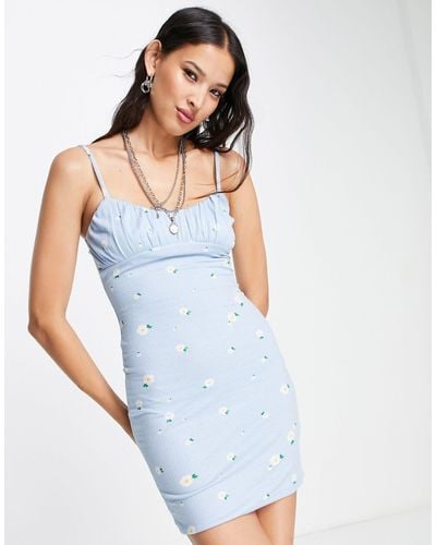 Bershka Ruched Bust Mini Dress - Blue