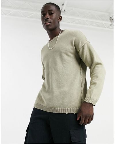Bershka Garment Dyed Sweater - Natural