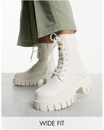ASOS Wide Fit Anchor Chunky Lace Up Boots - White