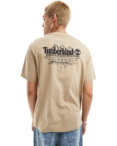 Timberland T-shirt oversize beige con stampa grande di montagne sulla schiena - Neutro