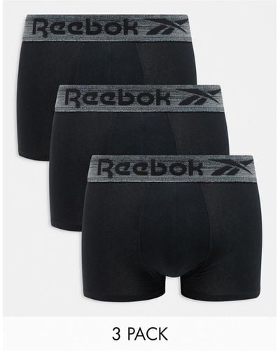 Reebok Mair 3 Pack Trunks With Grey Waistband - Black