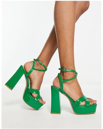 New Look Patent Platform Heeled Sandals - Green