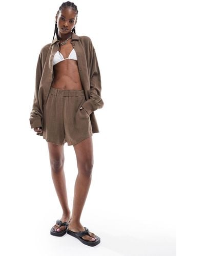 Weekday Ava Co-ord Linen Mix Shorts - Brown
