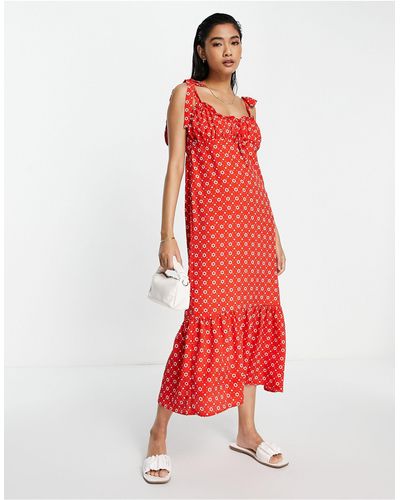 River Island Vestido midi con estampado - Rojo