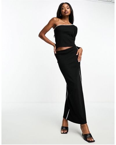 Something New Falda larga negra con ribetes en contraste - Negro