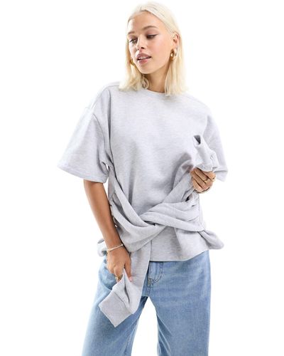 ASOS Short Sleeve Sweatshirt With Sleeve Wrap - White