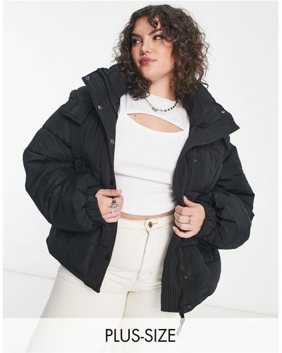 Sixth June Oversized Cropped Hooded Puffer Jacket - Black