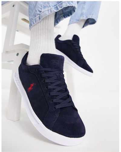 Polo Ralph Lauren Suede Heritage Court Trainer With Pony Logo - Blue