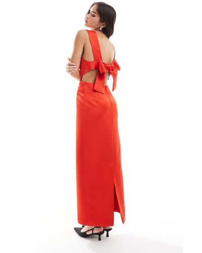 ASOS Cut Out Detail Tie Back Maxi Dress - Red