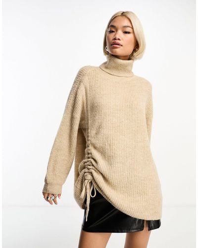 Something New X Gorpecore Squad Ruched Side Roll Neck Jumper - Natural