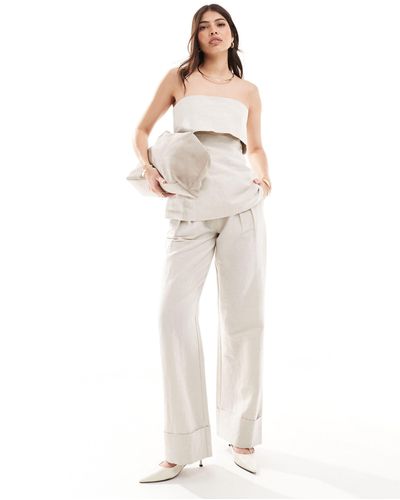 Pretty Lavish Pantalon large d'ensemble en lin mélangé - taupe - Blanc