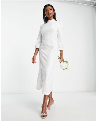 Y.A.S Bridal Long Sleeve Sequin Midi Dress - White