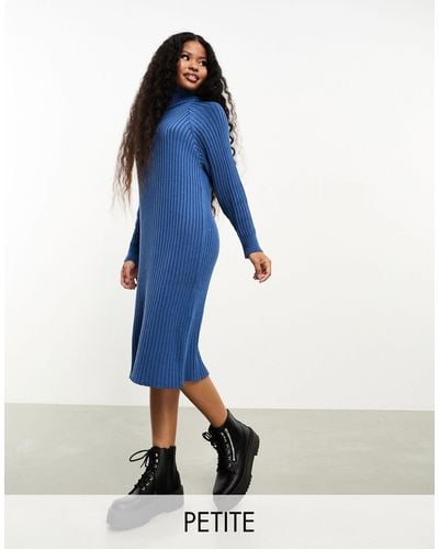 Y.A.S Petite Ribbed Roll Neck Sweater Midi Dress - Blue