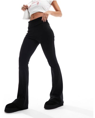 Bershka Folded Waistband Flared Trousers - Black