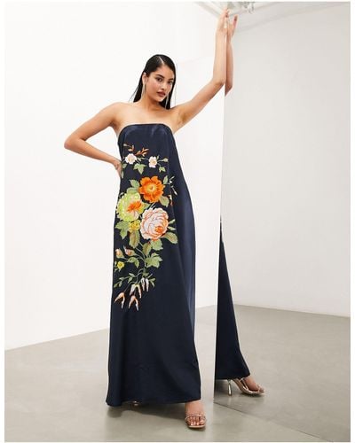 ASOS Embroidered Floral Clean Bandeau Maxi Dress - Multicolor