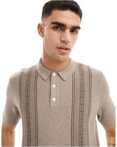 Abercrombie & Fitch Front Blocked Stripe Knit Polo - Grey