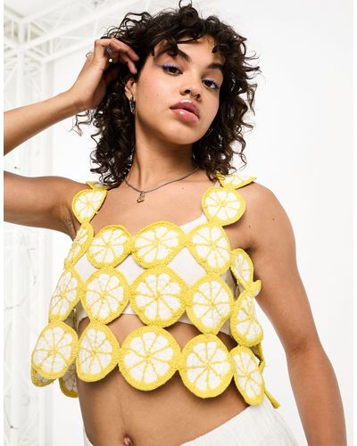Native Youth Lemon Crochet Crop Top - Yellow