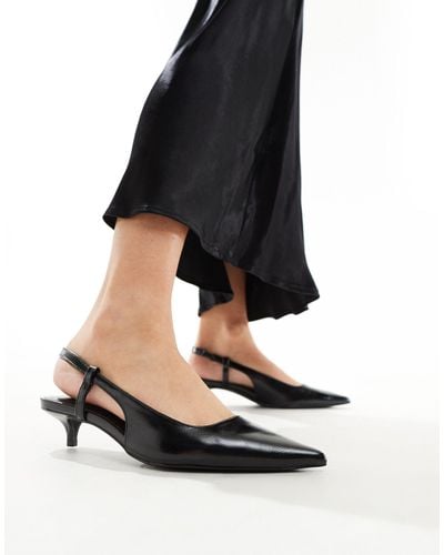 Pull&Bear Pointed Toe Sling Kitten Heel - Black