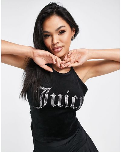 Juicy Couture Co-ord Velour Halter Top With Diamante Logo - Black