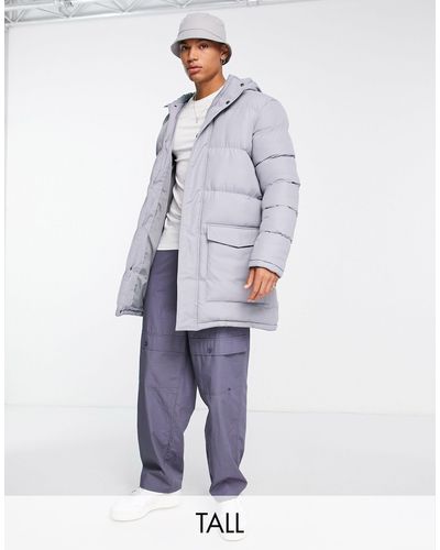 French Connection Tall Longline Padded Parka With Hood - Blue