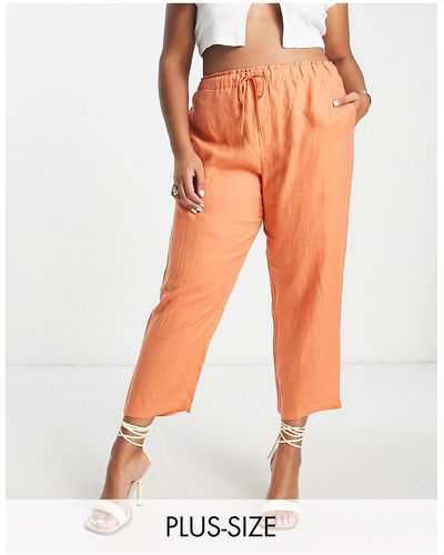 Mango Curve - pantalon en lin à liens noués - Orange