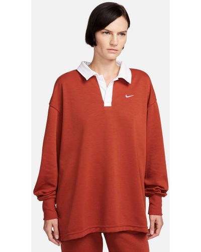 Nike Essential Oversized Long Sleeve Polo - Red