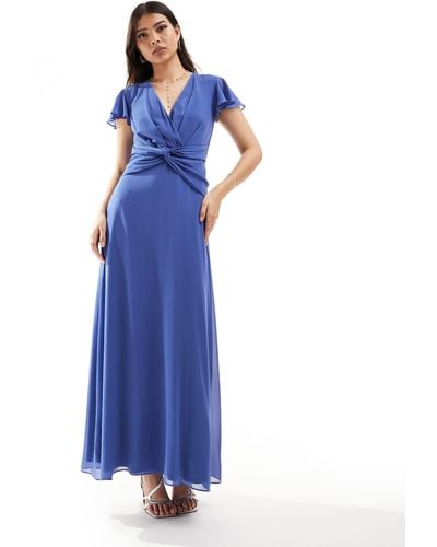 TFNC London Bridesmaid Wrap Front Maxi Dress - Blue