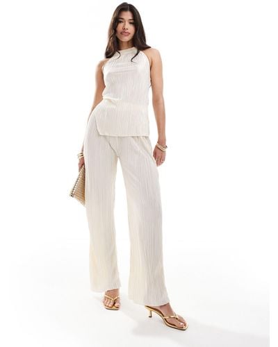 In The Style X Perrie Sian Plisse Wide Leg Trousers Co-ord - White