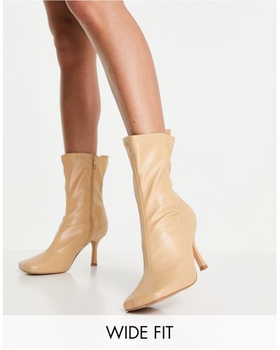 ASOS Wide Fit Roma Square Toe Heeled Sock Boots - Natural