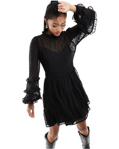 Miss Selfridge Dobby Chiffon Ruffle Mini Dress - Black