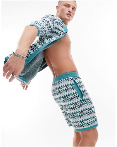 ASOS – strick-shorts mit geometrischem muster, kombiteil - Blau