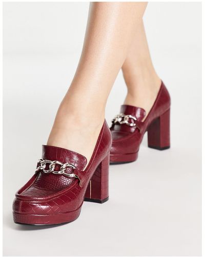 London Rebel Chunky Platform Loafers With Gold Trim - Red