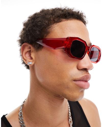 ASOS Angled Rectangle Sunglasses With Smoke Lens - Red