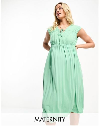 Mama.licious Mamalicious Maternity Gathered Bodice Sleeveless Maxi Dress - Green