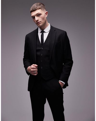 TOPMAN Stretch Slim Textured Suit Jacket - Black